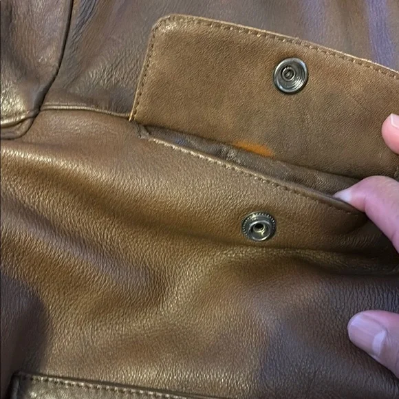 Brown Leather Bomber Jacket with Fleece Collar - Picture 6 of 16